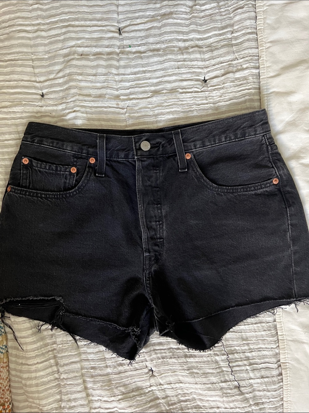 Levi's Black Raw-Hem High Waist Denim Shorts